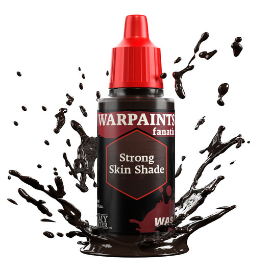 Warpaints Fanatic Wash Strong Skin Shade 18ml bottle, dark brown wash for miniatures.