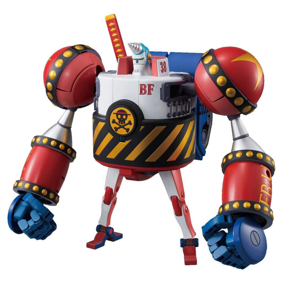 One Piece: MK: Best Mecha Collection General Franky with red arms, blue fists, and white body marked BF.