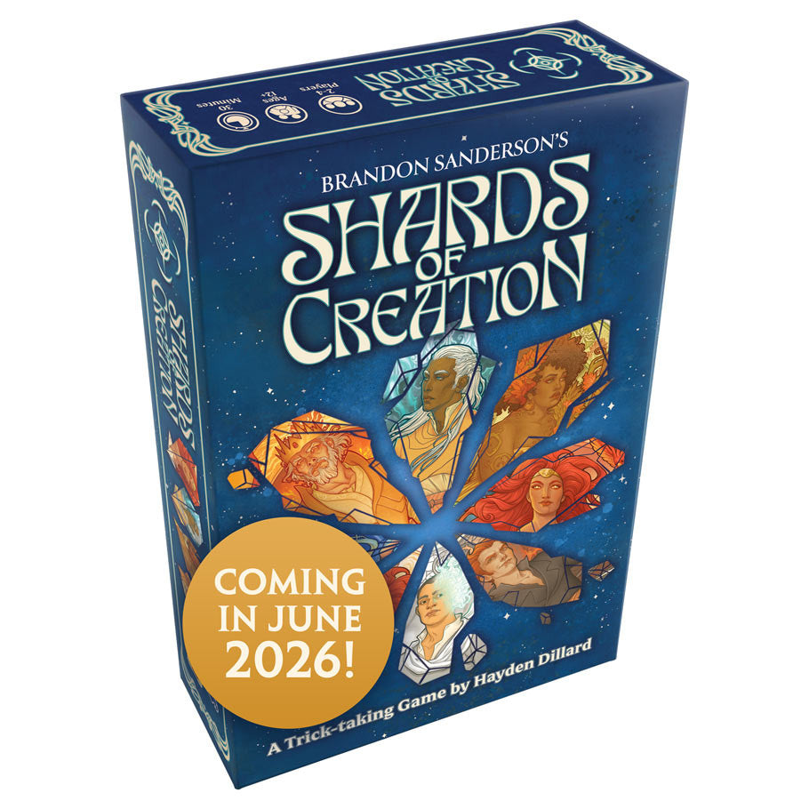 Shards of Creation Cosmere trick-taking game with illustrated characters, releasing June 2026.