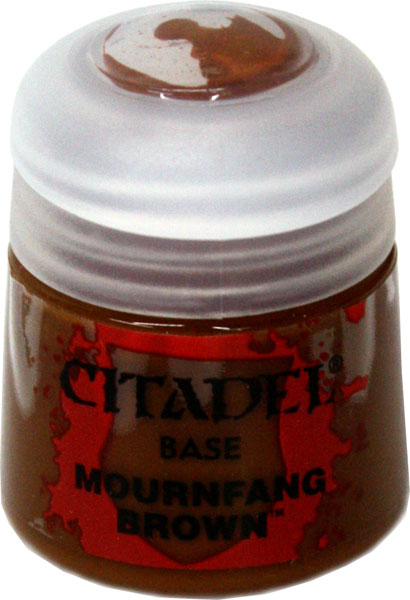 12ml Citadel Base Mournfang Brown paint pot containing brown paint.