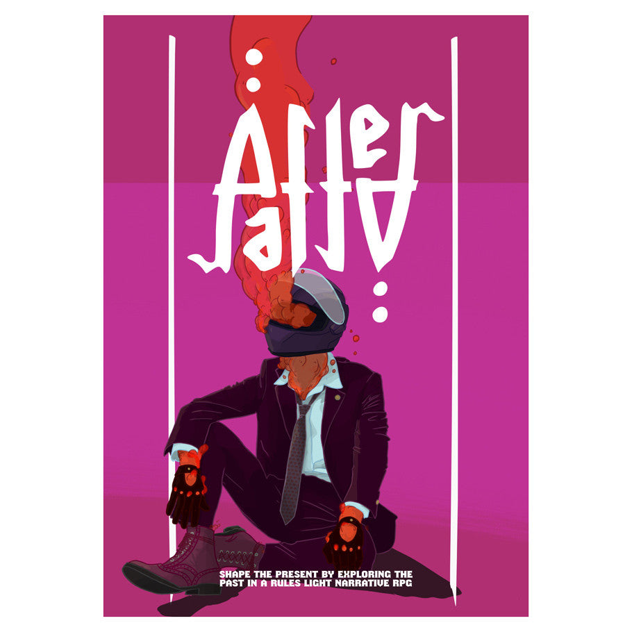 After tabletop RPG cover featuring a suited figure with red smoke from a cracked helmet.