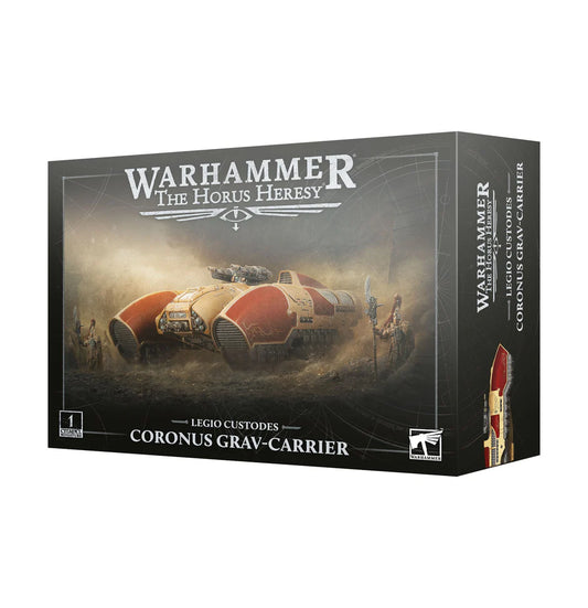 Horus Heresy Legio Custodes Coronus Grav-Carrier box showing the product packaging.