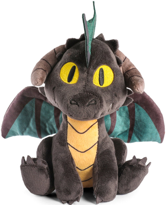 D&D Black Dragon Phunny Plush with yellow eyes, striped belly, curved horns, and green wings.