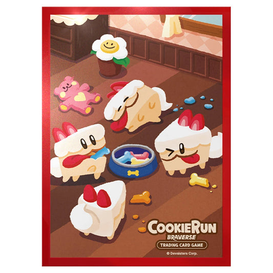 Card Sleeves: CookieRun TCG Jelly Hounds (65-pack) with dog-shaped cake characters and a teddy bear in the background.