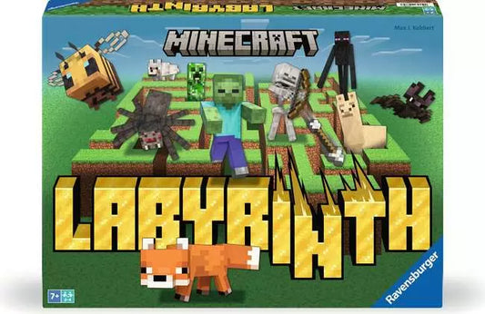 Minecraft Labyrinth board game with Minecraft characters and maze.