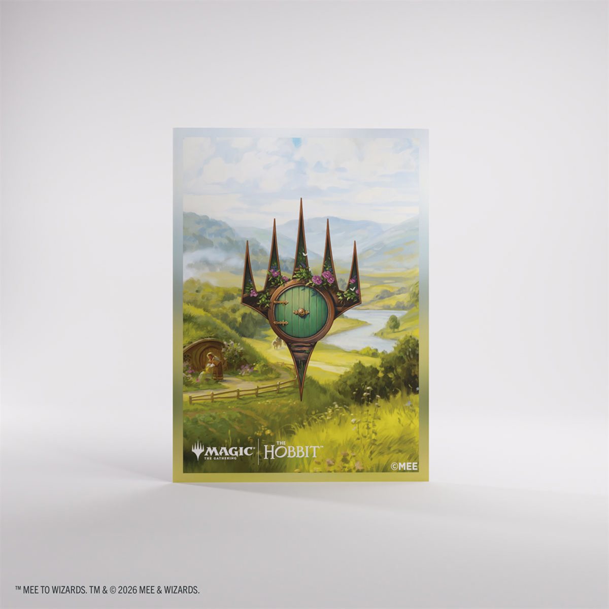 Magic: The Gathering The Hobbit Premium Art Sleeves, Landscape 1 variant, with grassy hills and a distant Hobbit hole.