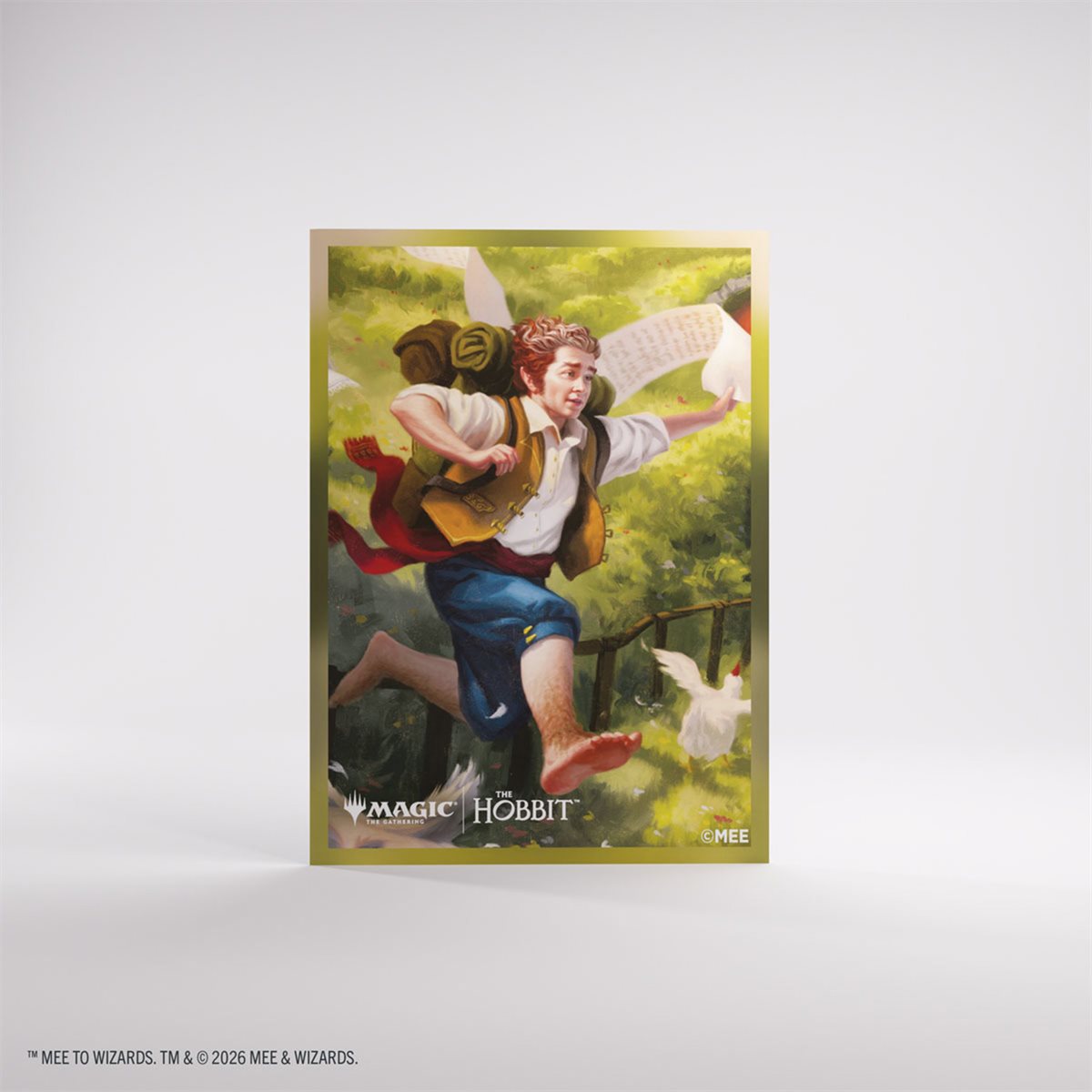 Magic: The Gathering Hobbit 1 Premium Art Sleeves featuring a hobbit with a red backpack.