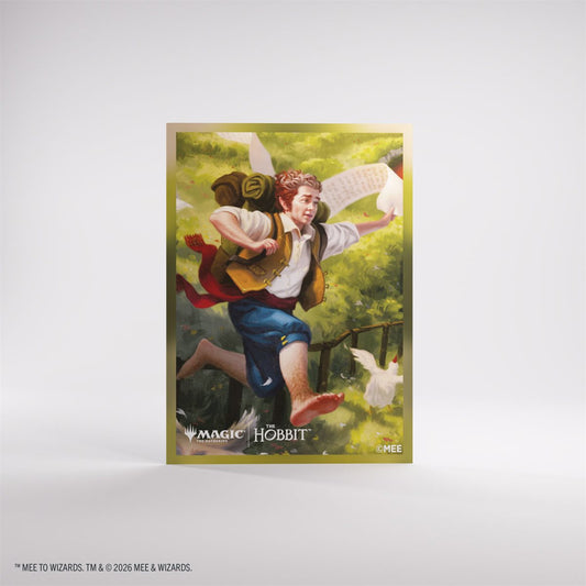 Magic: The Gathering Hobbit 1 Premium Art Sleeves featuring a hobbit with a red backpack.