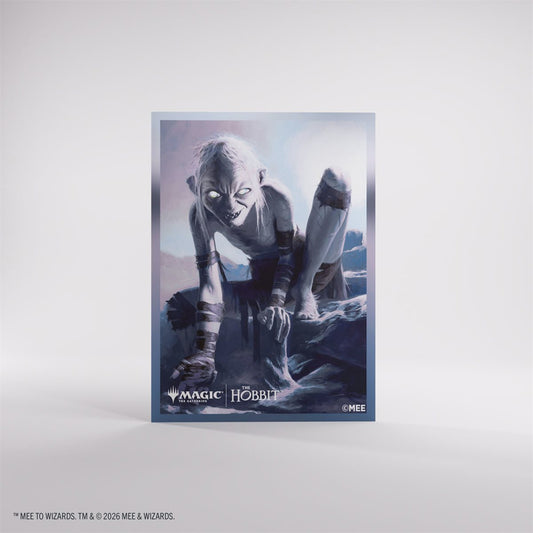 Magic: The Gathering The Hobbit Villain 2 art sleeves with logos, featuring a glowing-eyed creature crouching on rocks.