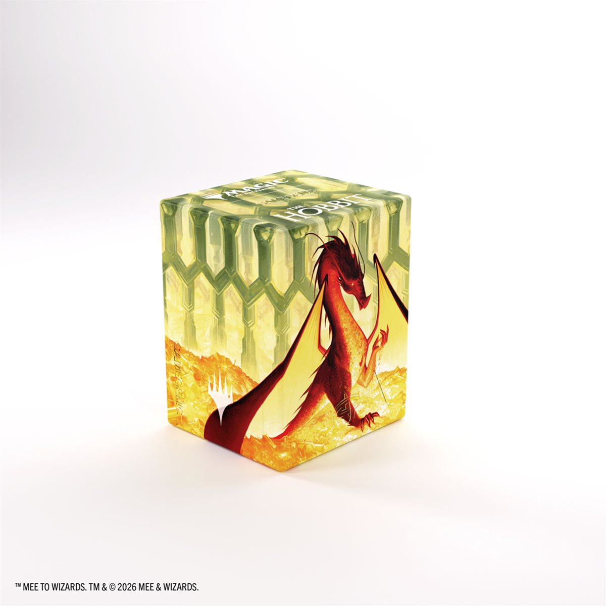 Magic: The Gathering Hobbit Bastion 80+ XL Villain 1 deck box with a golden dragon design.