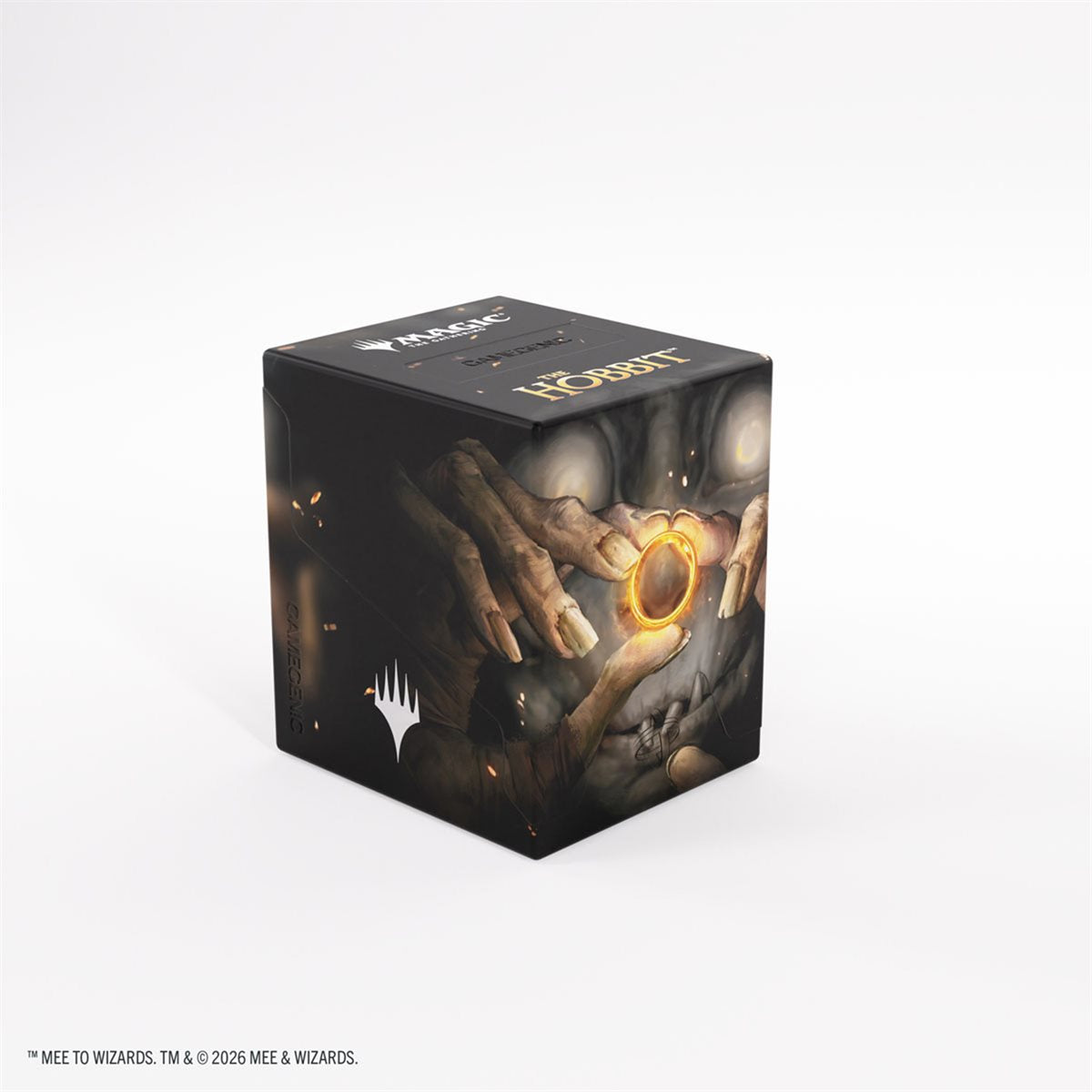 Villain’s Treasure 1 card box holds 100+ XL cards for Magic: The Gathering or The Hobbit; hands seek glowing ring.