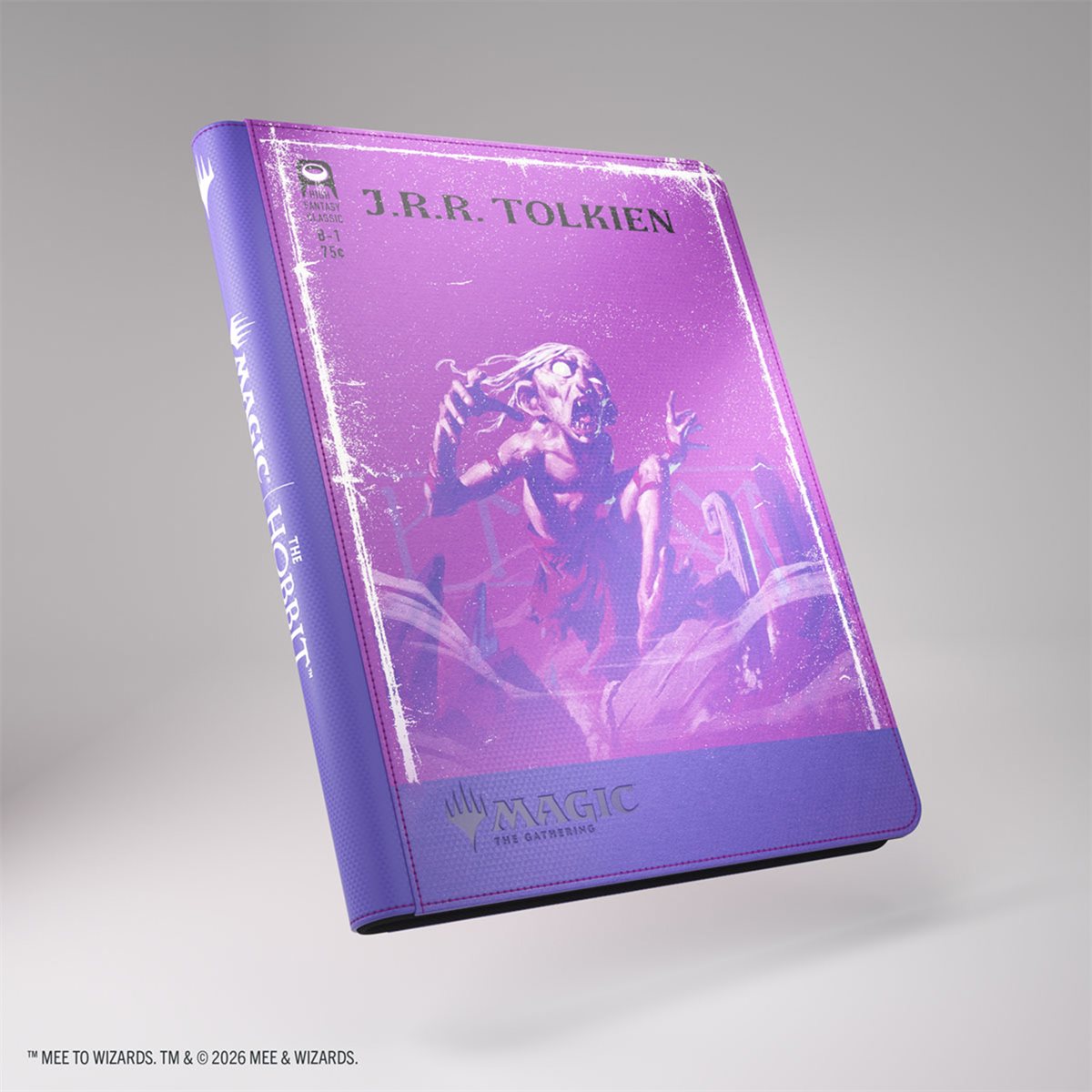 Magic: The Gathering The Hobbit 18-pocket zip album, purple, with Gollum art and J.R.R. Tolkien riddle text.