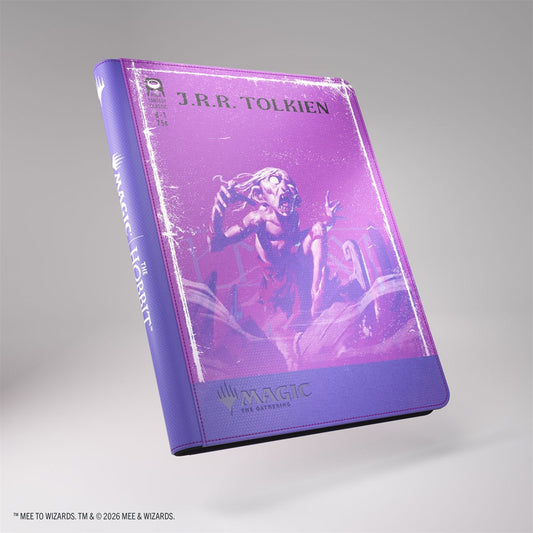 Magic: The Gathering The Hobbit 18-pocket zip album, purple, with Gollum art and J.R.R. Tolkien riddle text.