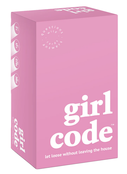 Pink Girl Code card game box with white text.