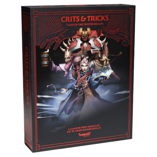 Box for Twisted Realms: Crits & Tricks trick-taking game featuring fantasy characters.
