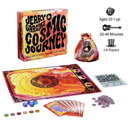 Jerry Garcia’s Cosmic Journey dice game with cards, tokens, board, pouch, and rulebook included.
