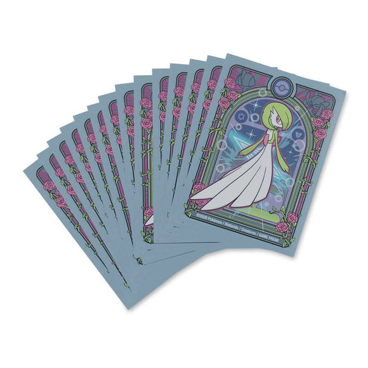 Blue Gardevoir Majesty card sleeves with stained glass rose design, 65-count set from Pokémon Center Original.