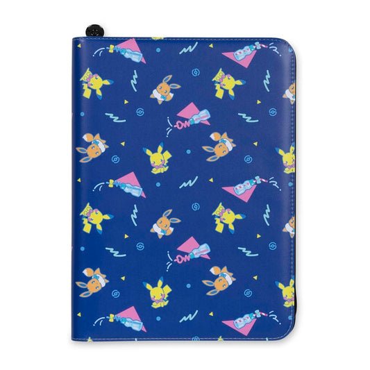 Pokémon TCG Pokémon Soda Pop Zip Binder, blue variant, featuring Pikachu, Eevee, and bottles.