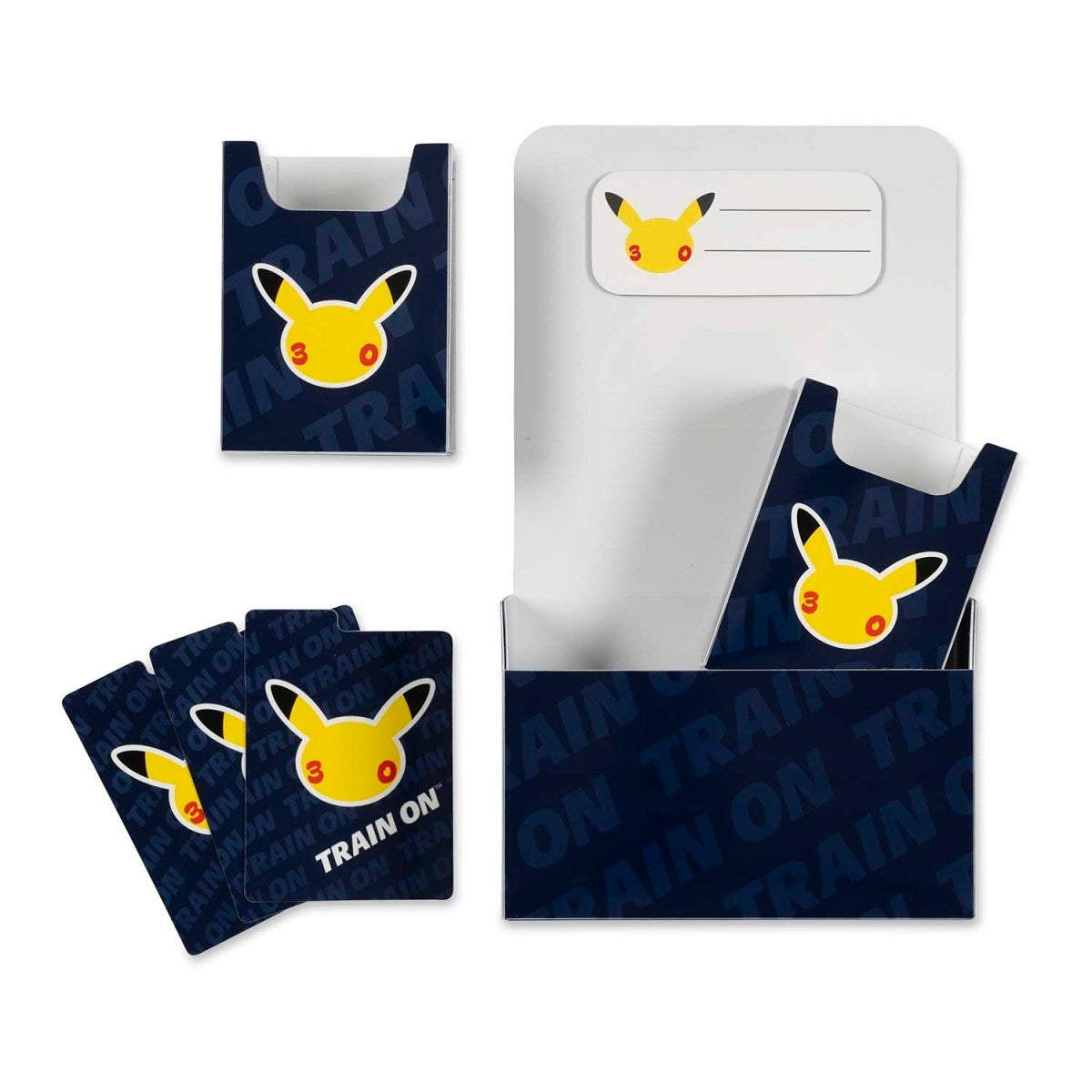 Pokémon TCG 30th Celebration Double Deck Box with navy blue Pikachu design.