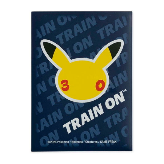 Pokémon TCG: Pokémon 30th Celebration Card Sleeves (65) with Pikachu’s head and “TRAIN ON” design.