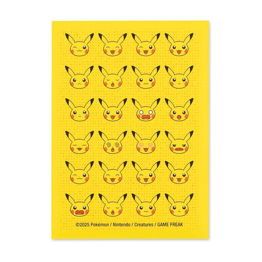 Pokémon TCG Pikachu Moods Card Sleeves, 65-count pack, featuring a yellow sheet with 25 Pikachu faces.
