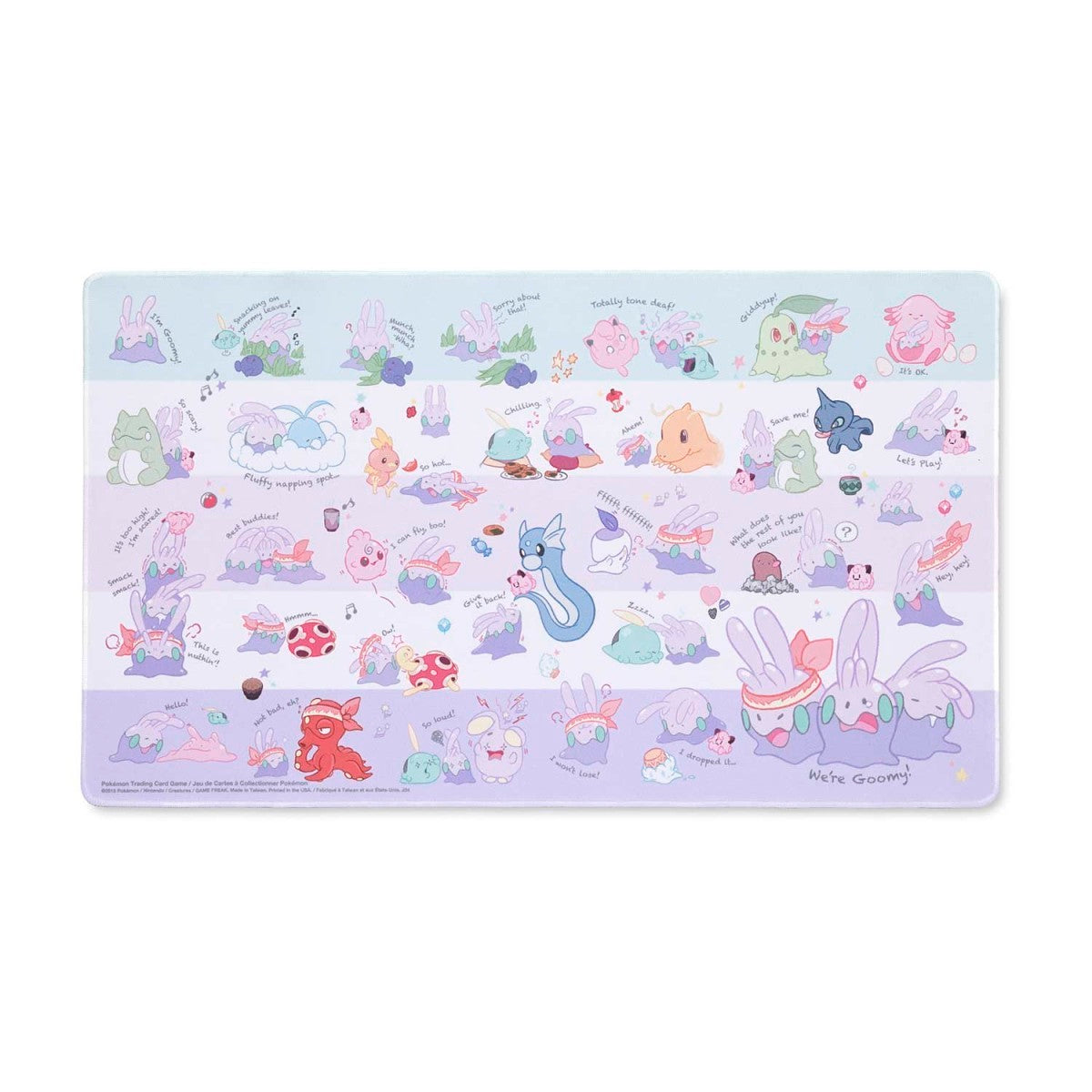 The Pokémon TCG: Were Goomy Playmat with pastel Pokémon illustrations in playful poses.
