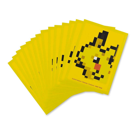 Pokémon TCG Pikachu Pixel Card Sleeves, pack of 65, yellow with a pixelated Pikachu face design.