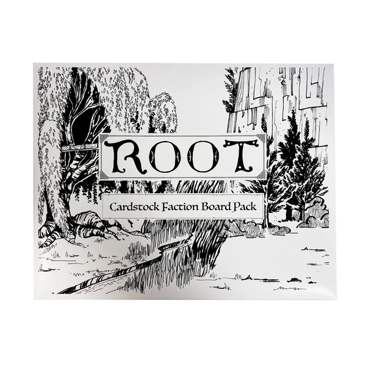 Root: Cardstock Faction Board Pack with thinner boards featuring black-and-white forest artwork.