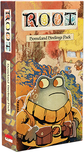 Root: Homeland Hirelings Pack box showing a frog and hirelings in a woodland setting.
