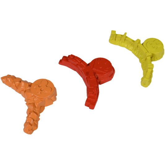Three Root: Deluxe Clearing Markers (2nd Edition), boomerang-shaped, smiley faces, white background.