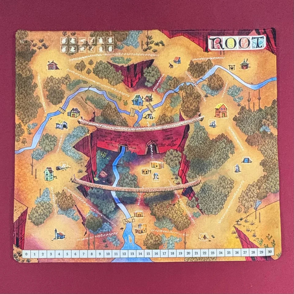 Root: Marsh/Gorge Playmat, double-sided neoprene mat with forest and river designs from the board game.