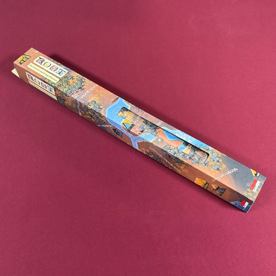 Clove incense sticks box displayed on a Root: Marsh/Gorge Playmat with a maroon background.
