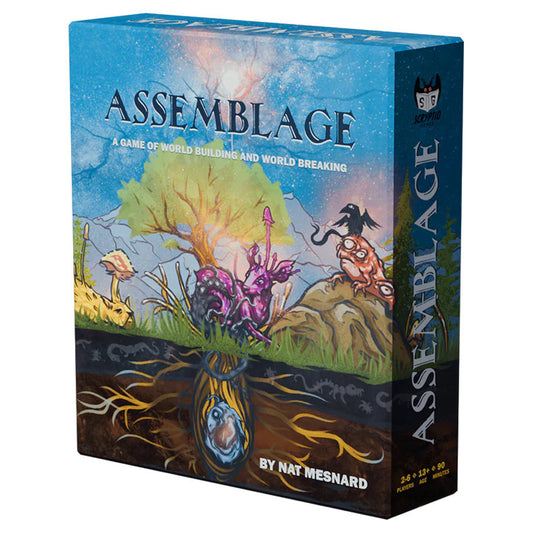 Assemblage board game featuring eco-fantasy storytelling and fantasy-themed artwork.