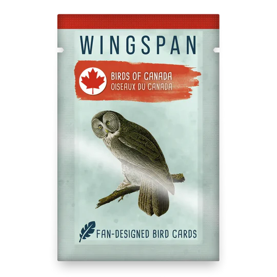 Wingspan Fan-Designed Packs: Birds of Canada edition box with owl and bird art on a maple leaf cover.