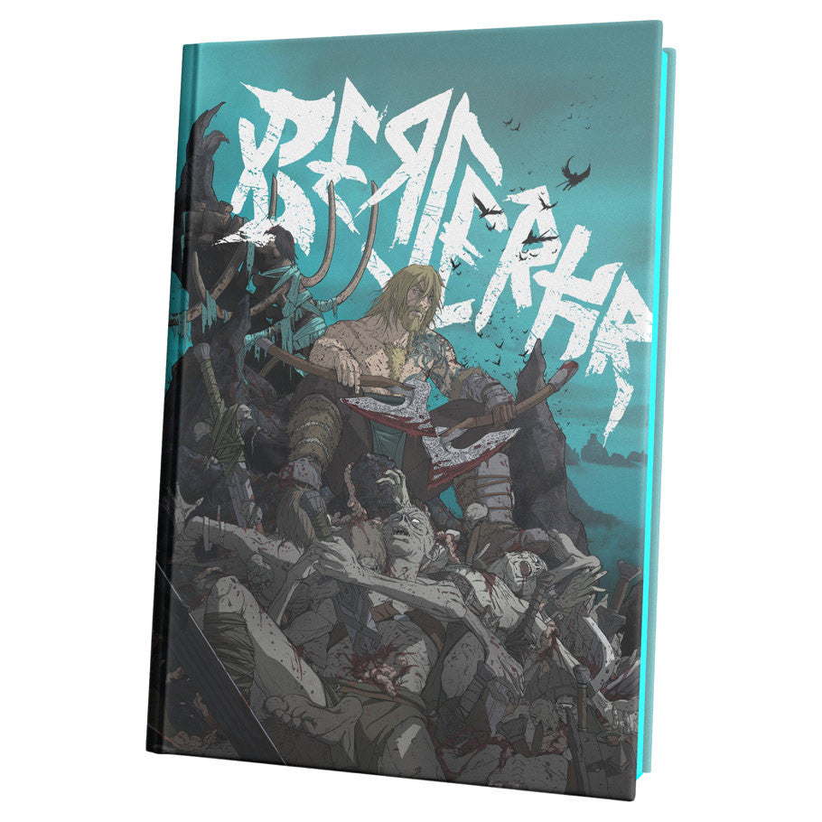 Berserkr: Core Rulebook graphic novel with Viking warrior, axes, Norse mythology, and rune magic themes.