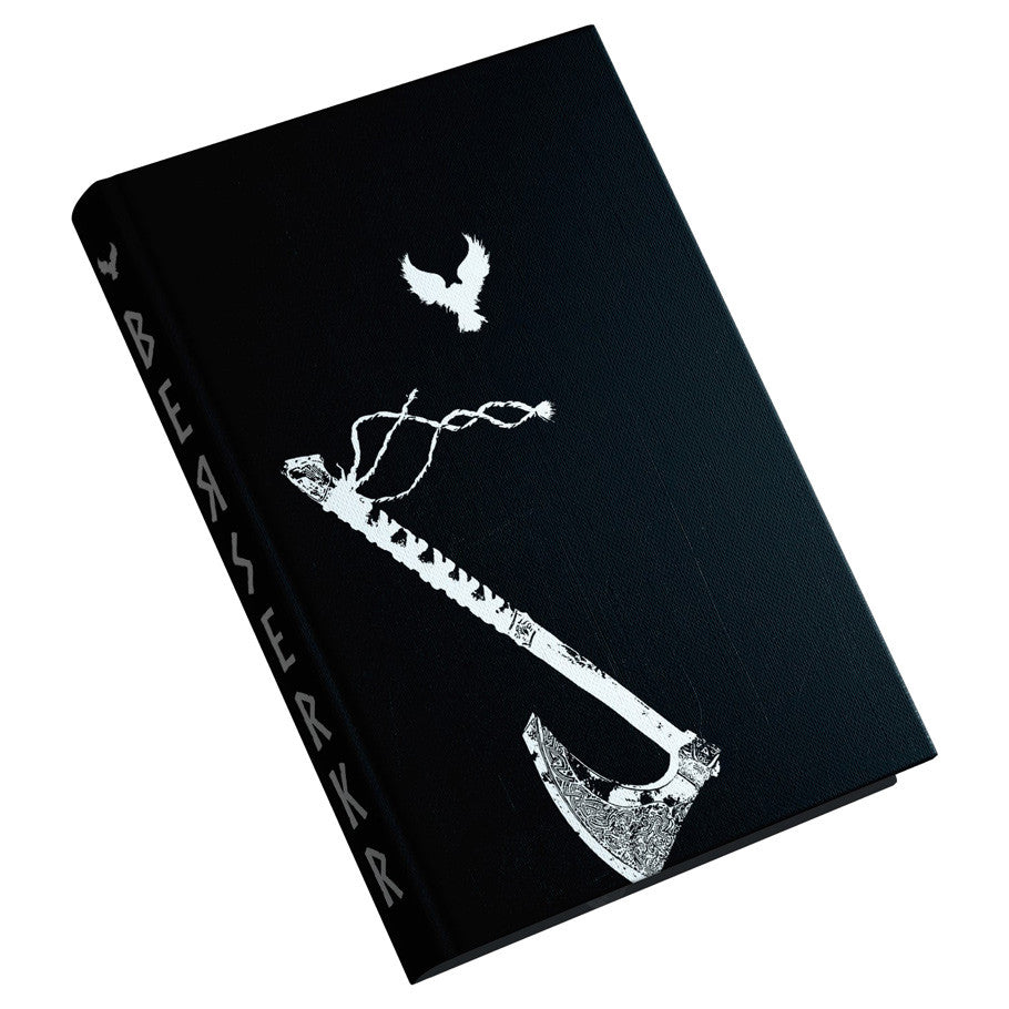 Berserkr: Core Rulebook LE (Norse mythology RPG), black cover with white axe and bird art, title on spine.