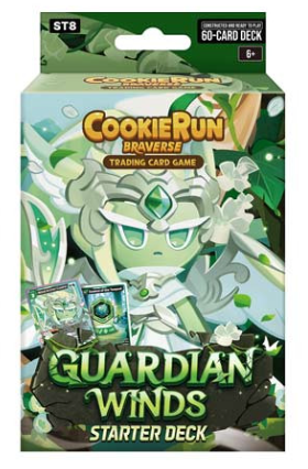 CookieRun TCG Guardian Winds Starter Deck with Wind Archer Cookie and trading cards shown on the front.