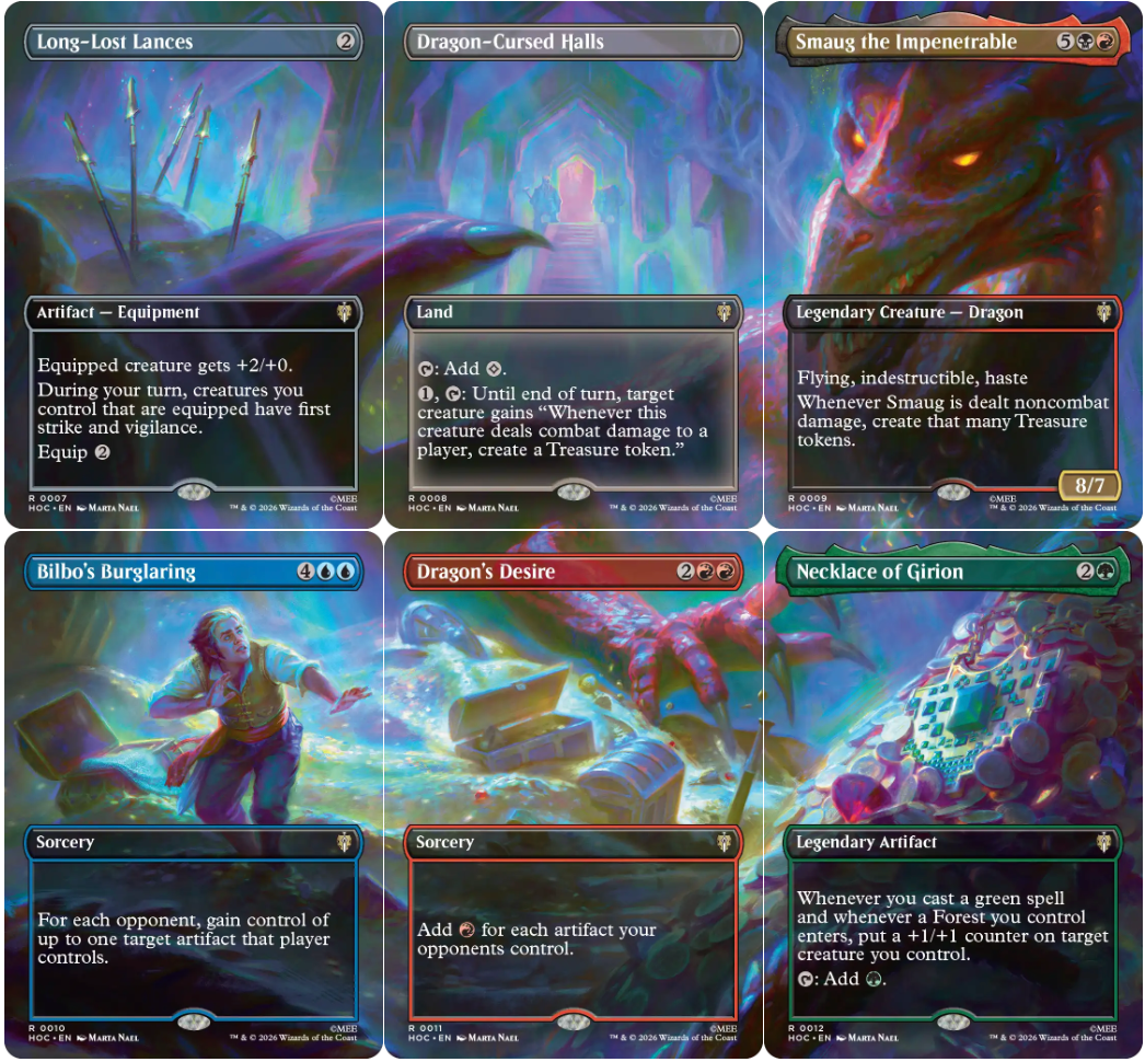 The Hobbit Scene Box - Treasures of Smaug [HOB] set with six Magic cards featuring fantasy art and unique abilities.