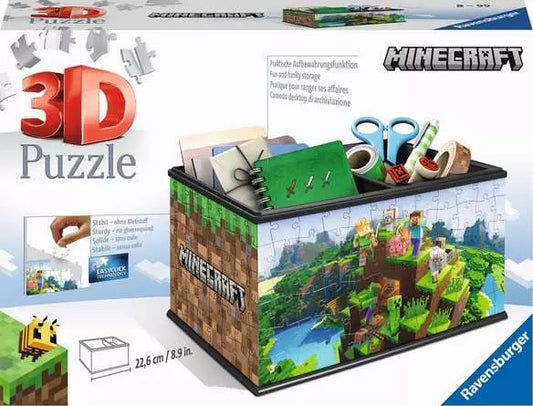 Ravensburger Minecraft storage box with 3D puzzle design and blocky game art.