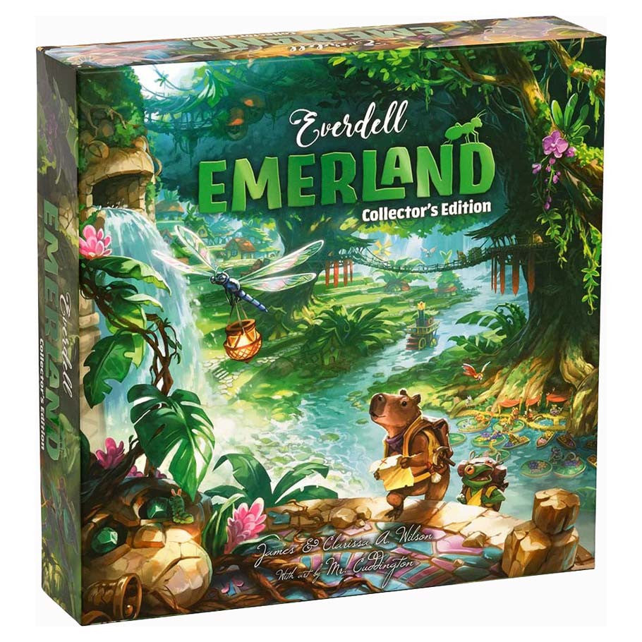 Emerland Collector’s Edition city-building board game featuring fantasy forest, animals, and illustrated scenery.