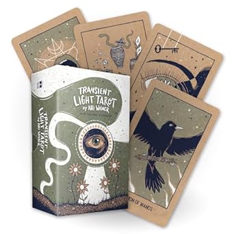 The Transient Light Tarot gender-neutral deck with four illustrated, mystical cards shown.