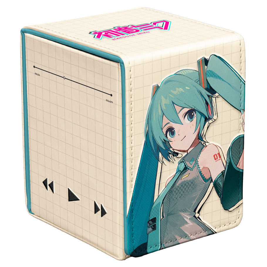 Cube-shaped Alcove Flip: HM Retro Soundscapes deck box featuring grid lines, control buttons, and Hatsune Miku artwork.