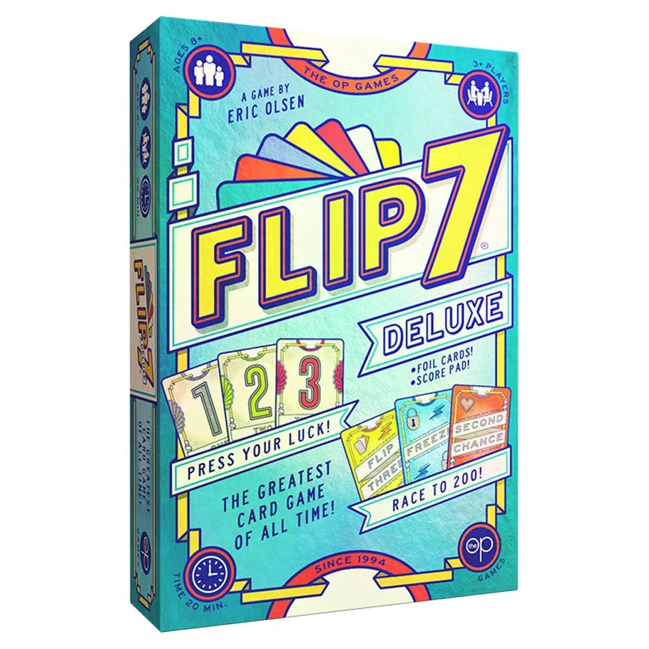 Flip 7 Deluxe family card game box.