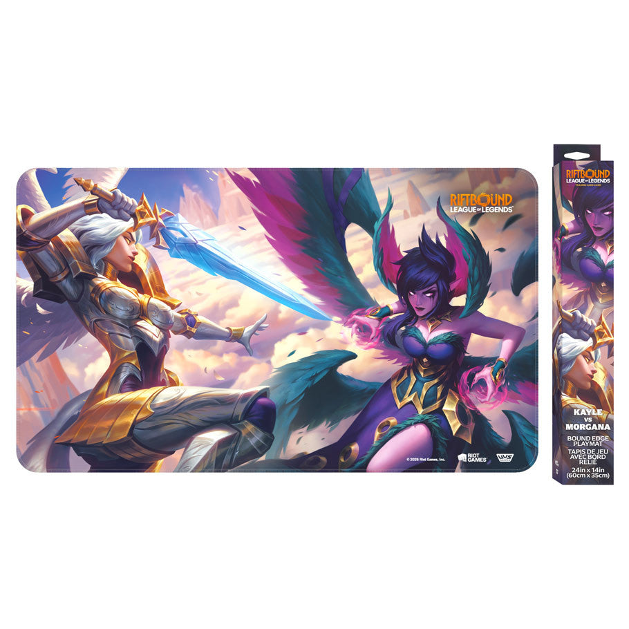 League of Legends Playmat: Riftbound: Vendetta, featuring Kayle vs Morgana artwork.