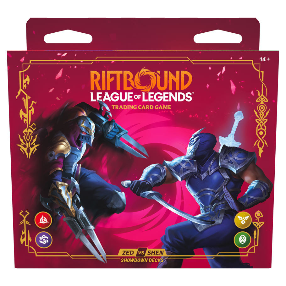 Riftbound: League of Legends TCG Vendetta Starter Decks ZS (4), includes Zed and Shen card artwork.