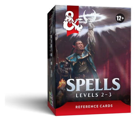 Spell Cards: Levels 2-3: One D&D spell cards for ages 12+, mage with glowing spell on packaging.