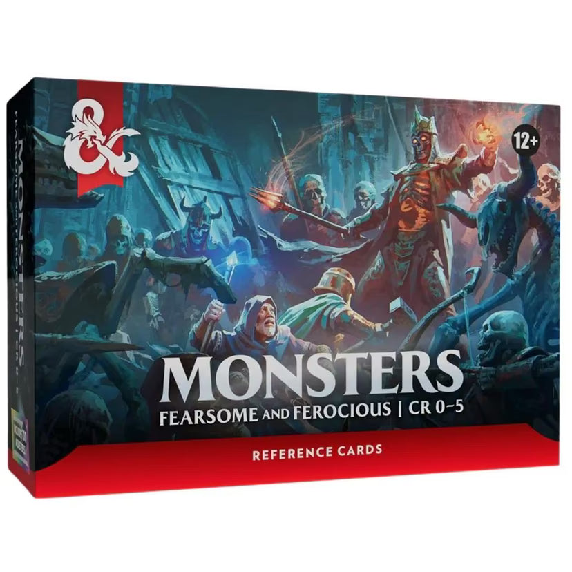 Monster Cards: Fearsome and Ferocious CR 0-5 One D&D box featuring fantasy monsters in battle.