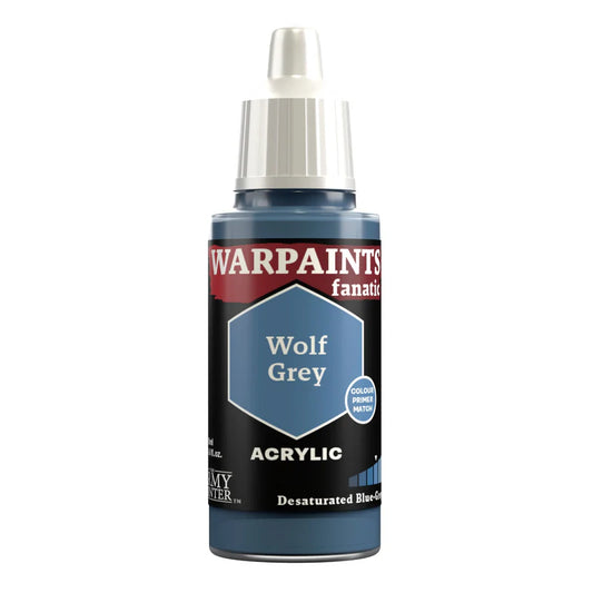 Warpaints Fanatic Wolf Grey 18ml bottle, light bluish grey acrylic paint with white cap.