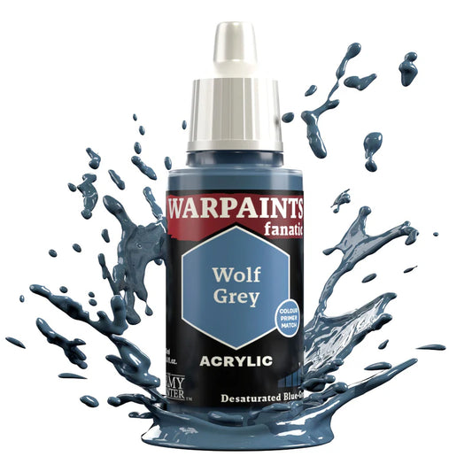 The Warpaints Fanatic Wolf Grey 18ml bottle with light bluish grey splashes on the label.
