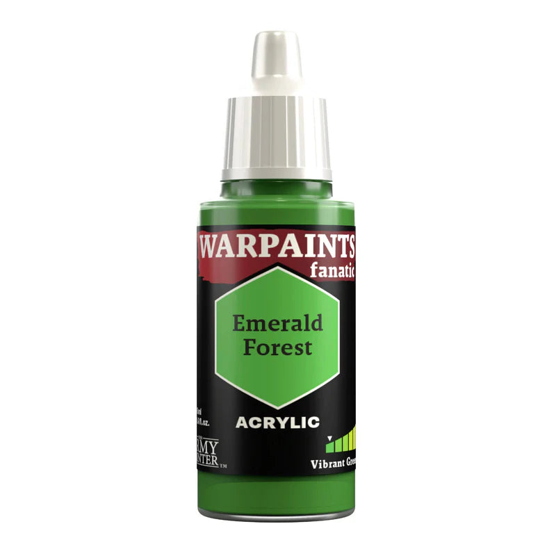Warpaints Fanatic Emerald Forest 18ml acrylic paint bottle with green hexagon label.